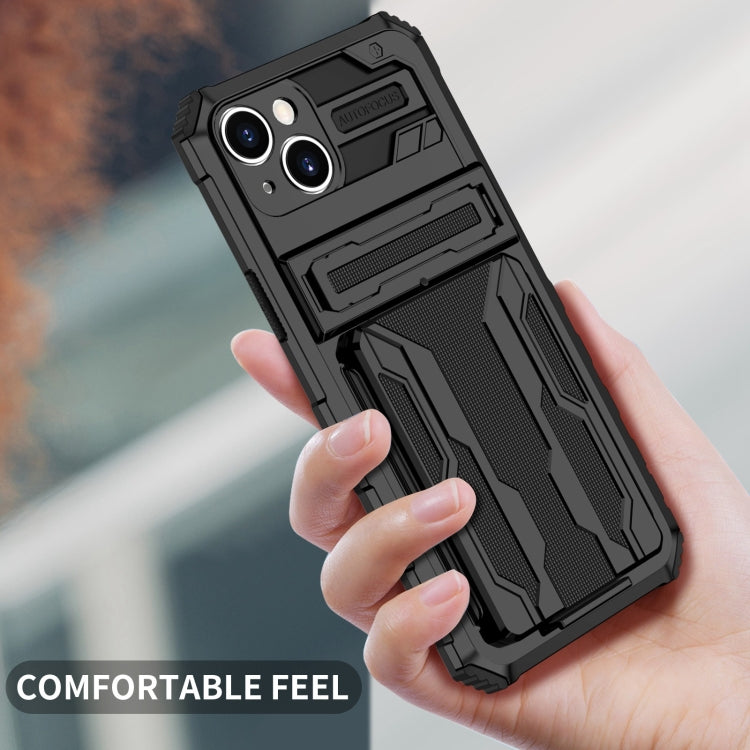 For iPhone 15 Plus Kickstand Armor Card Wallet Phone Case