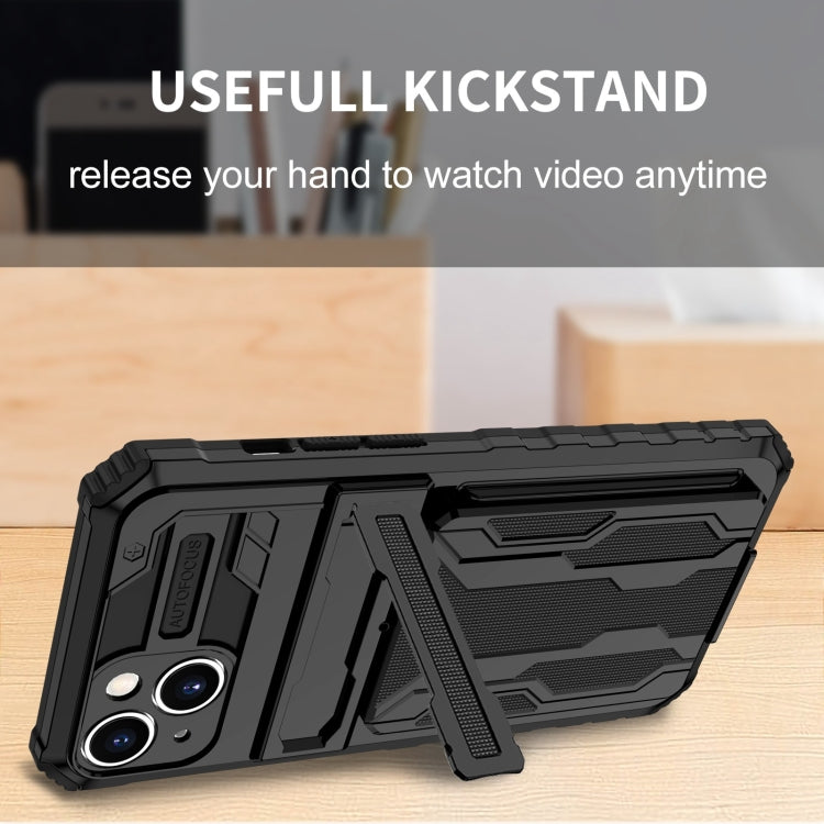For iPhone 15 Plus Kickstand Armor Card Wallet Phone Case