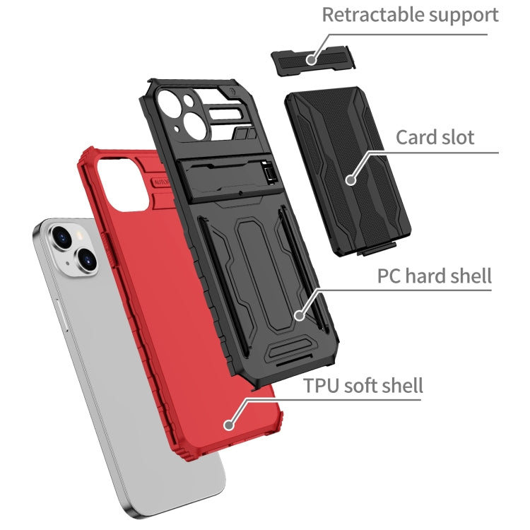 For iPhone 15 Plus Kickstand Armor Card Wallet Phone Case
