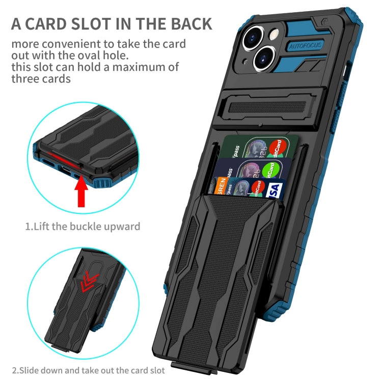 For iPhone 15 Plus Kickstand Armor Card Wallet Phone Case