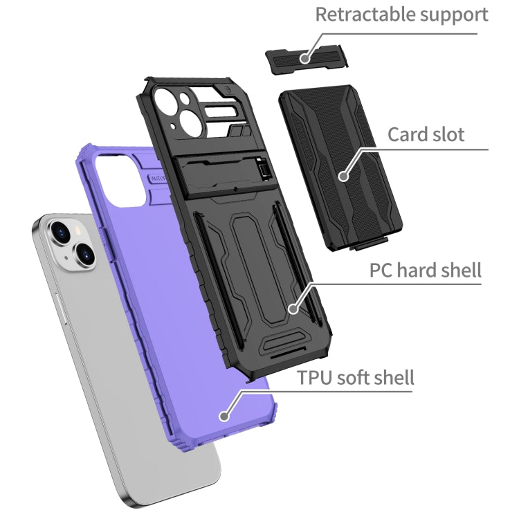 For iPhone 15 Plus Kickstand Armor Card Wallet Phone Case