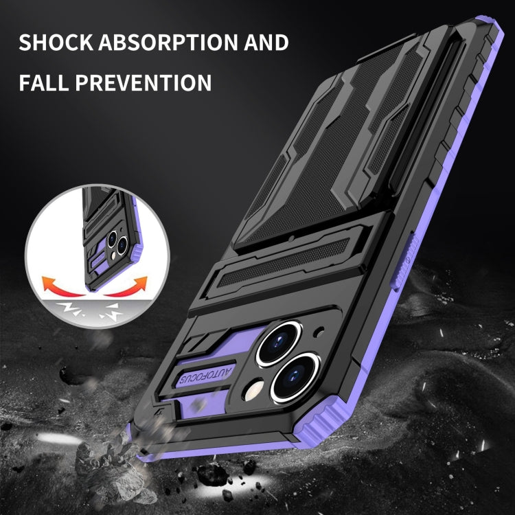 For iPhone 15 Plus Kickstand Armor Card Wallet Phone Case