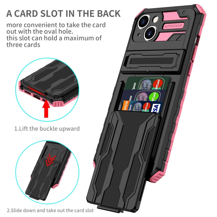 For iPhone 15 Kickstand Armor Card Wallet Phone Case