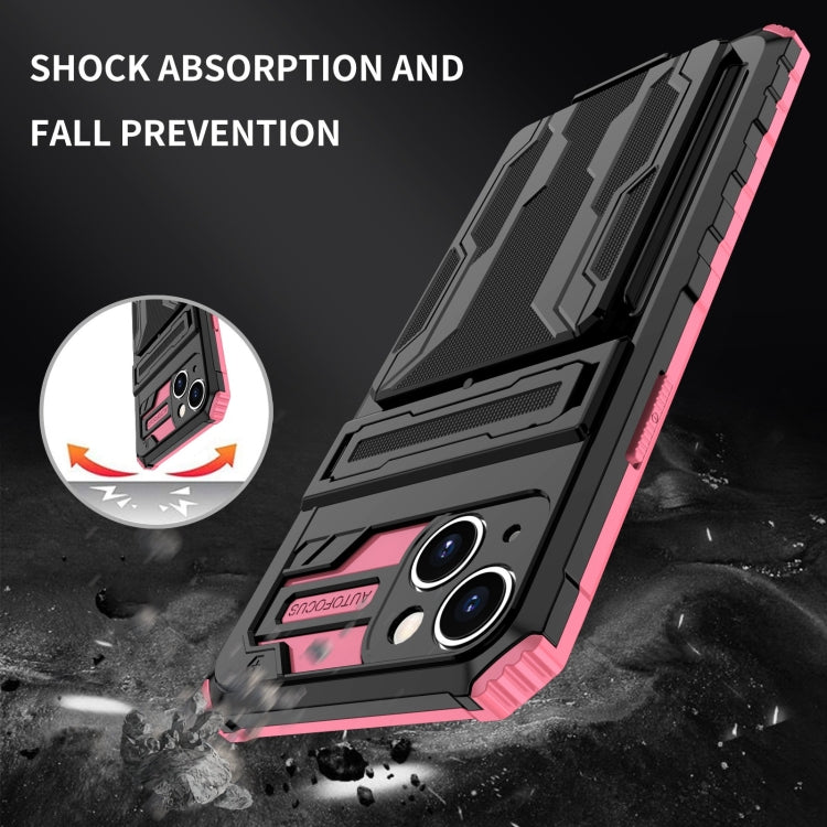 For iPhone 15 Kickstand Armor Card Wallet Phone Case