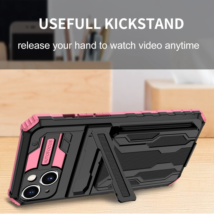 For iPhone 15 Kickstand Armor Card Wallet Phone Case