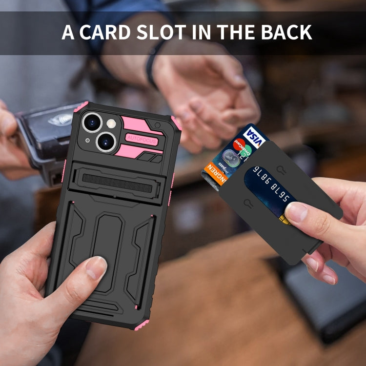 For iPhone 15 Kickstand Armor Card Wallet Phone Case