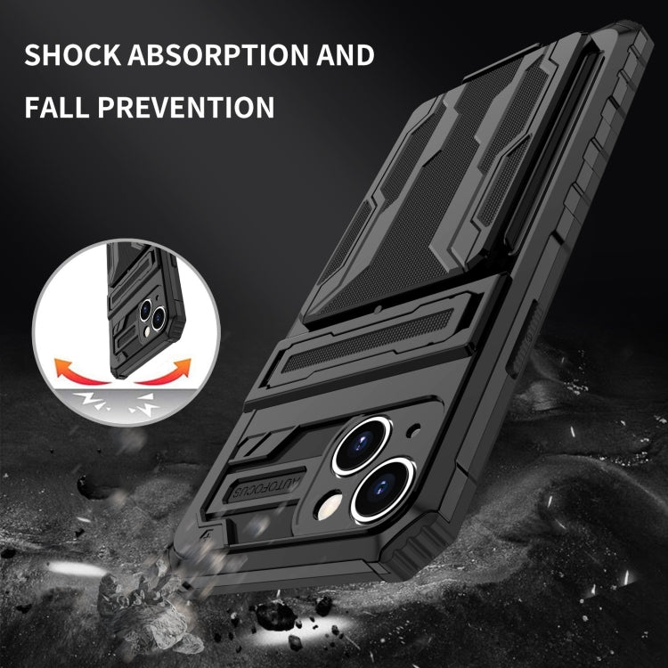 For iPhone 15 Kickstand Armor Card Wallet Phone Case