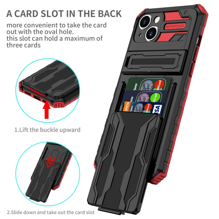 For iPhone 15 Kickstand Armor Card Wallet Phone Case