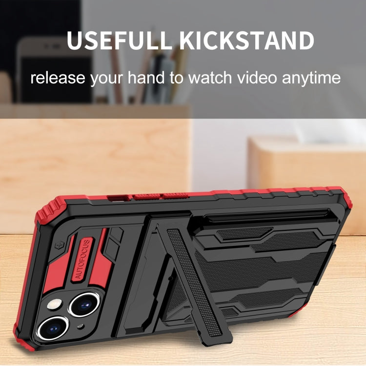 For iPhone 15 Kickstand Armor Card Wallet Phone Case