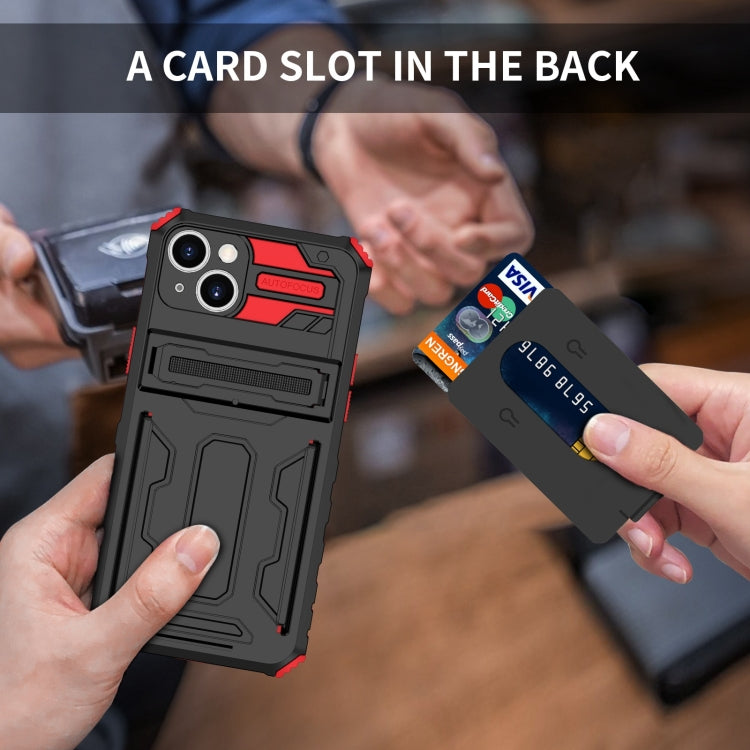 For iPhone 15 Kickstand Armor Card Wallet Phone Case