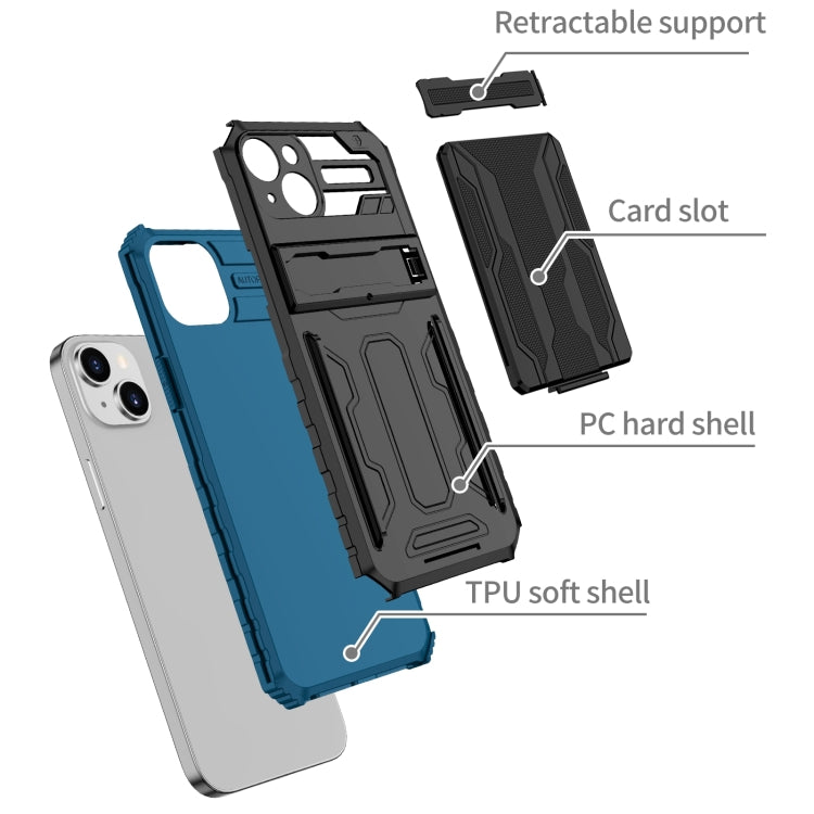 For iPhone 15 Kickstand Armor Card Wallet Phone Case