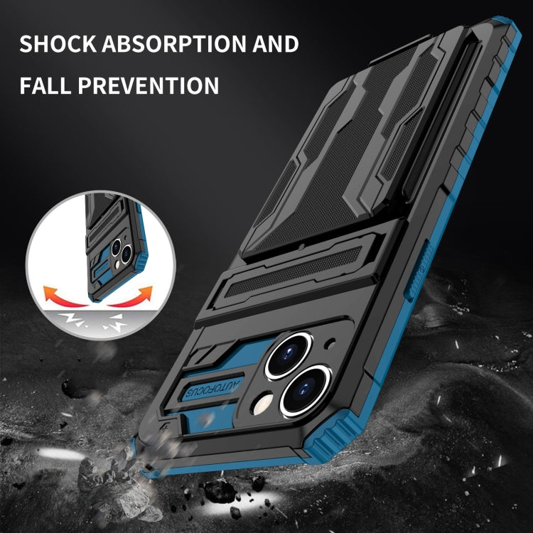 For iPhone 15 Kickstand Armor Card Wallet Phone Case