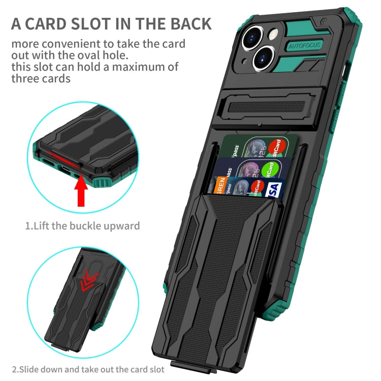 For iPhone 15 Kickstand Armor Card Wallet Phone Case