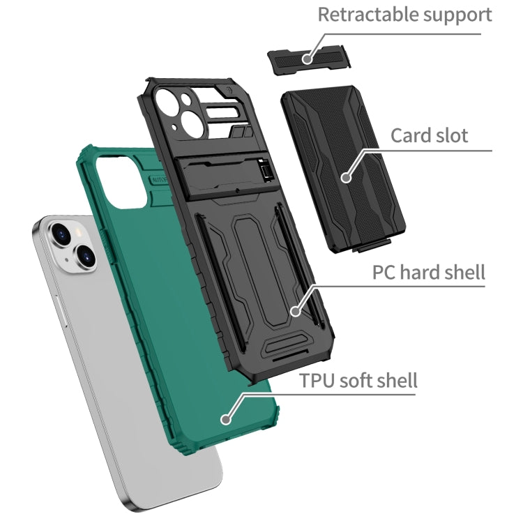 For iPhone 15 Kickstand Armor Card Wallet Phone Case