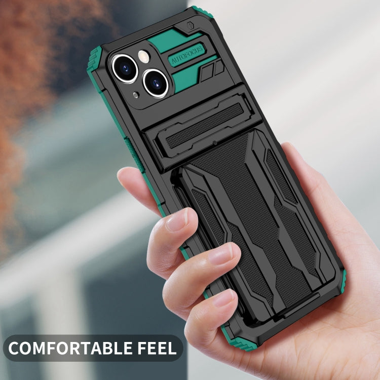 For iPhone 15 Kickstand Armor Card Wallet Phone Case