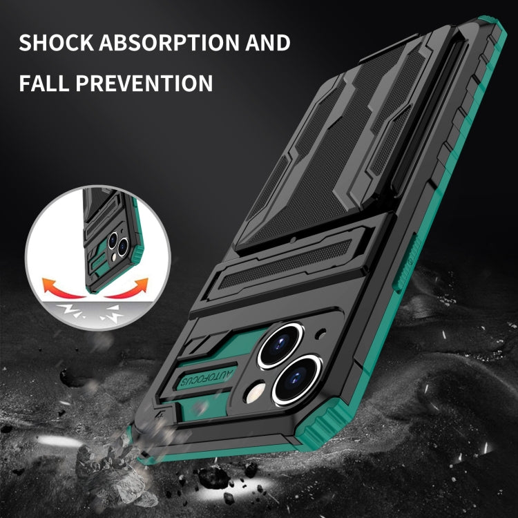 For iPhone 15 Kickstand Armor Card Wallet Phone Case