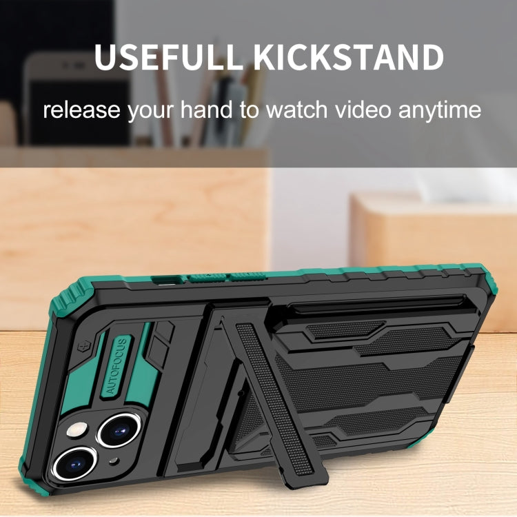 For iPhone 15 Kickstand Armor Card Wallet Phone Case