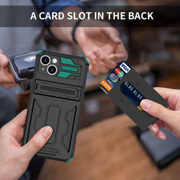 For iPhone 15 Kickstand Armor Card Wallet Phone Case