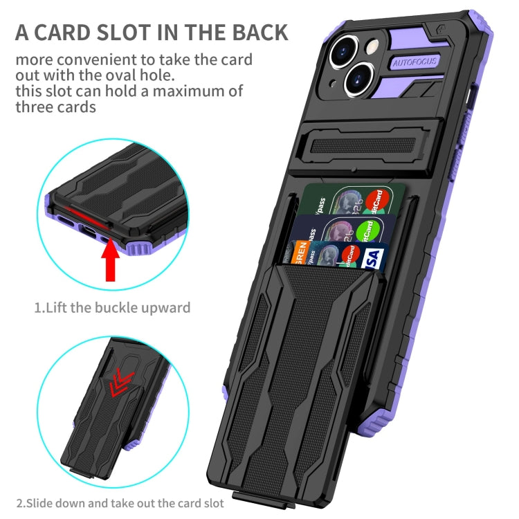 For iPhone 15 Kickstand Armor Card Wallet Phone Case