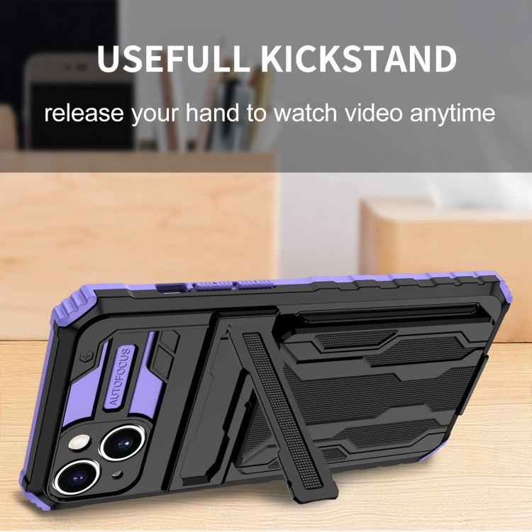 For iPhone 15 Kickstand Armor Card Wallet Phone Case