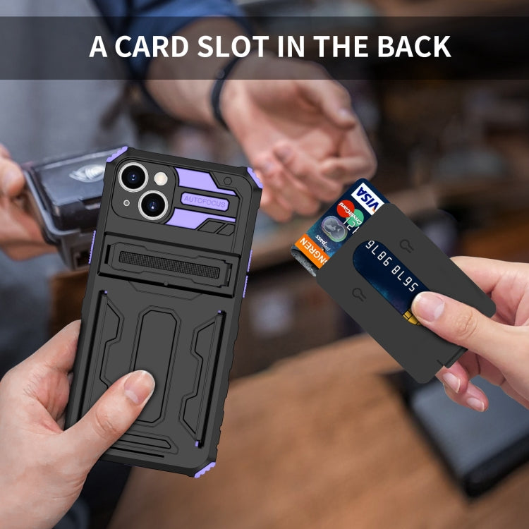 For iPhone 15 Kickstand Armor Card Wallet Phone Case