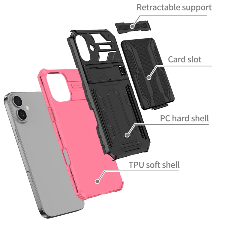 For iPhone 16 Plus Kickstand Armor Card Wallet Phone Case