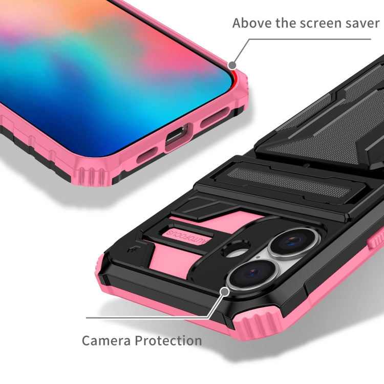 For iPhone 16 Plus Kickstand Armor Card Wallet Phone Case