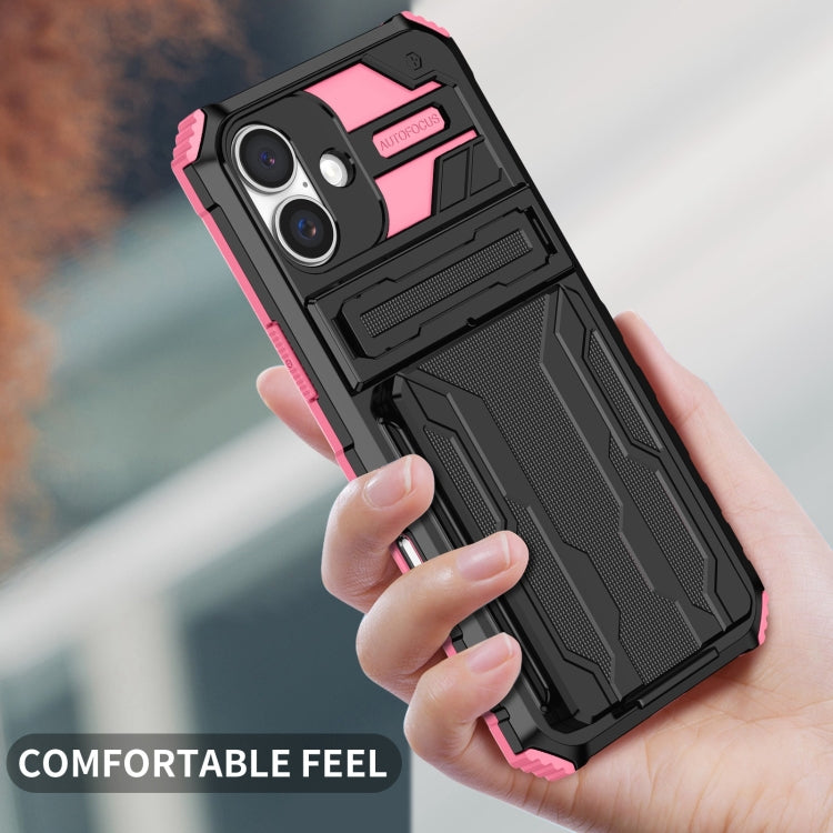 For iPhone 16 Plus Kickstand Armor Card Wallet Phone Case