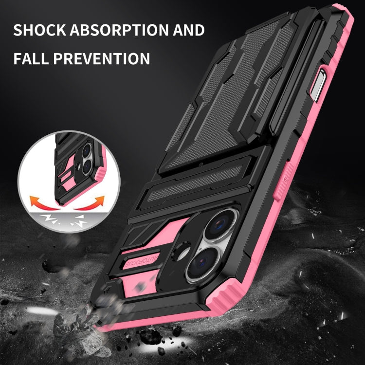 For iPhone 16 Plus Kickstand Armor Card Wallet Phone Case