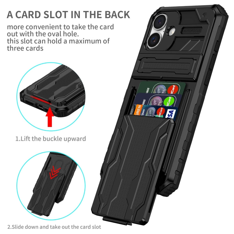 For iPhone 16 Plus Kickstand Armor Card Wallet Phone Case