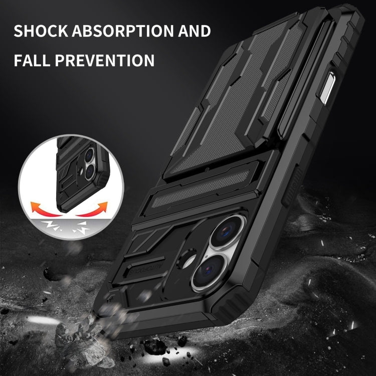 For iPhone 16 Plus Kickstand Armor Card Wallet Phone Case