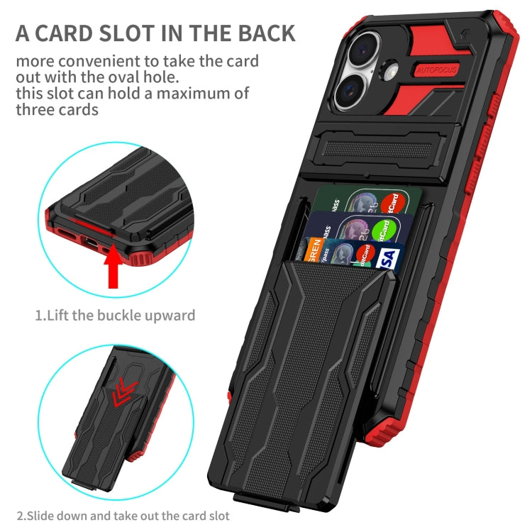 For iPhone 16 Plus Kickstand Armor Card Wallet Phone Case