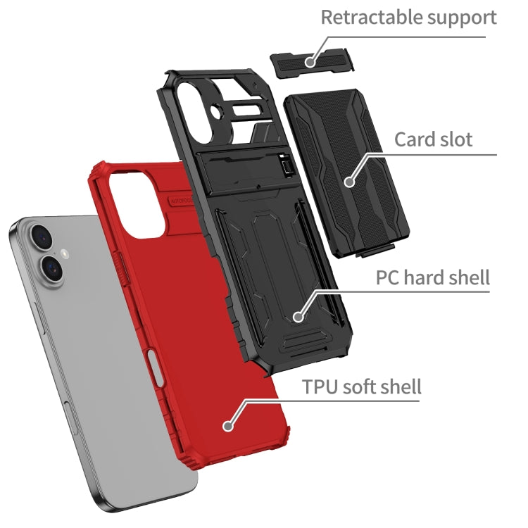 For iPhone 16 Plus Kickstand Armor Card Wallet Phone Case