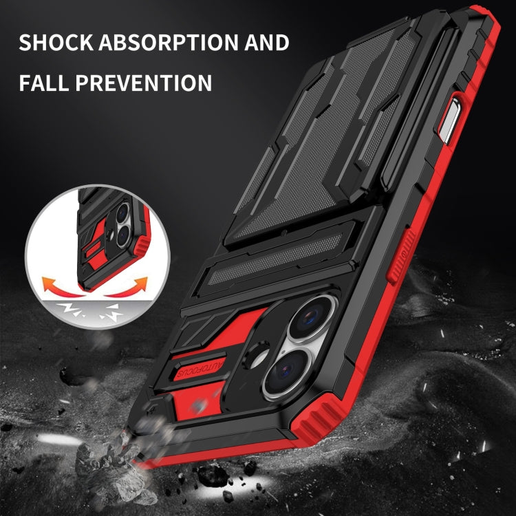 For iPhone 16 Plus Kickstand Armor Card Wallet Phone Case