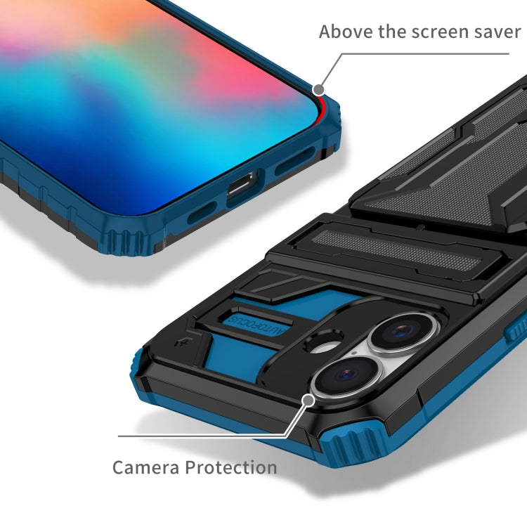 For iPhone 16 Plus Kickstand Armor Card Wallet Phone Case
