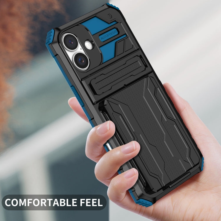 For iPhone 16 Plus Kickstand Armor Card Wallet Phone Case