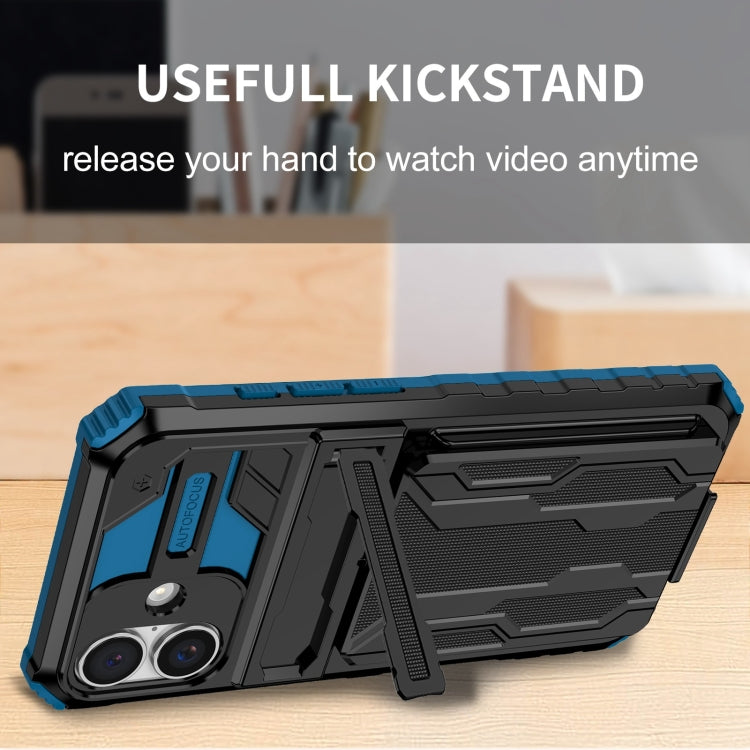 For iPhone 16 Plus Kickstand Armor Card Wallet Phone Case