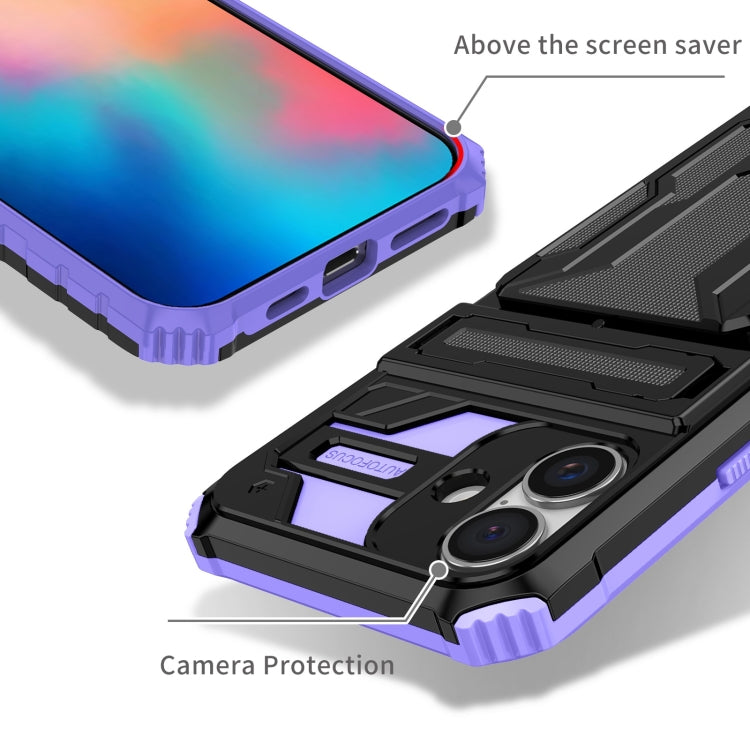 For iPhone 16 Plus Kickstand Armor Card Wallet Phone Case