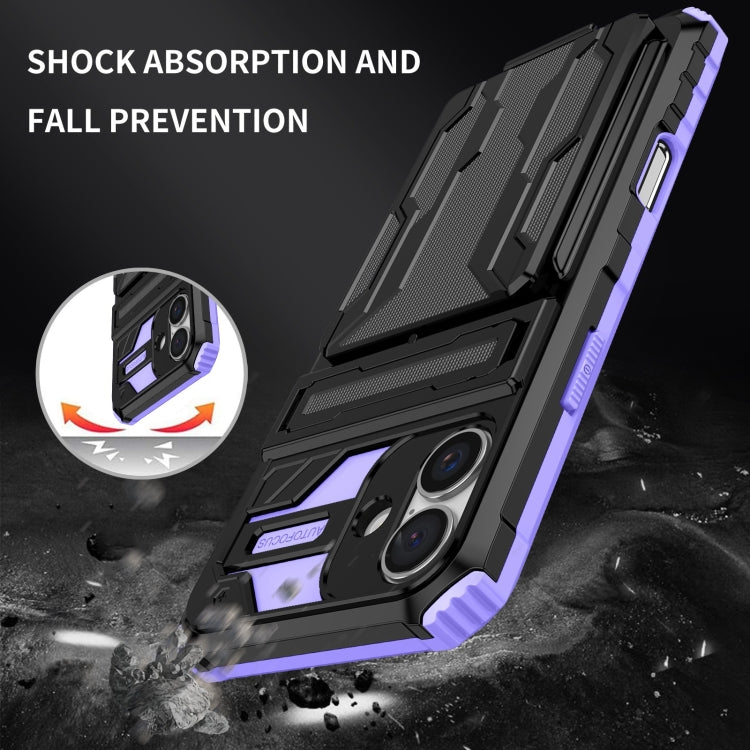 For iPhone 16 Plus Kickstand Armor Card Wallet Phone Case
