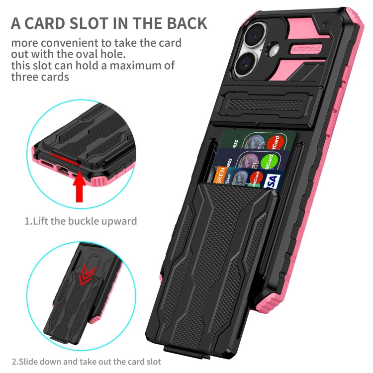 For iPhone 16 Kickstand Armor Card Wallet Phone Case