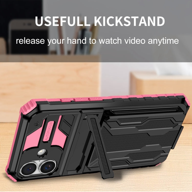 For iPhone 16 Kickstand Armor Card Wallet Phone Case
