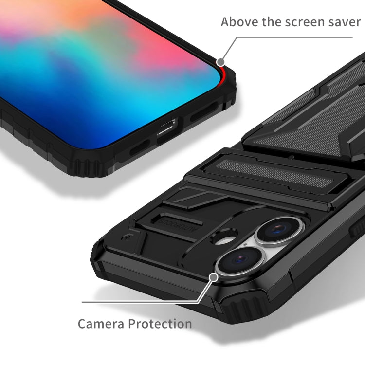For iPhone 16 Kickstand Armor Card Wallet Phone Case