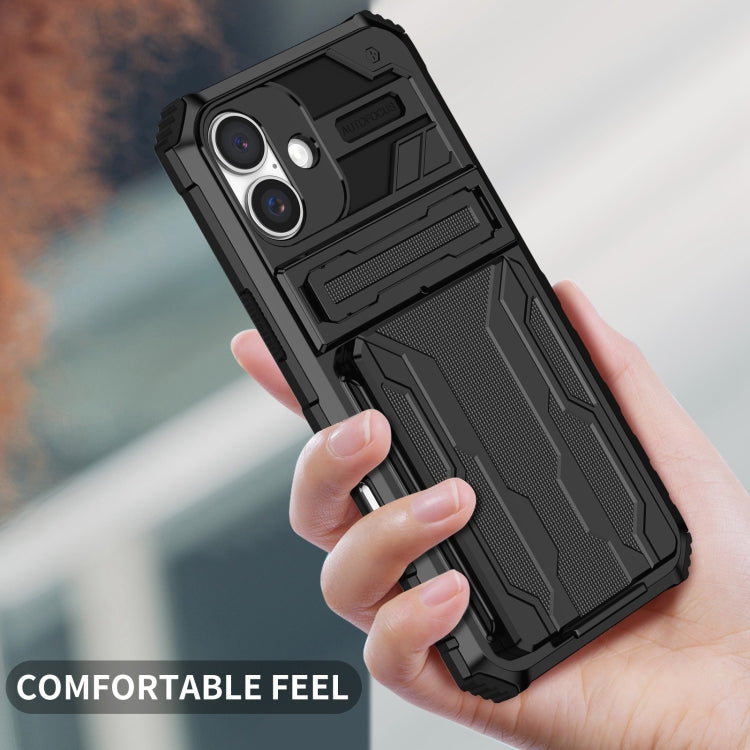 For iPhone 16 Kickstand Armor Card Wallet Phone Case