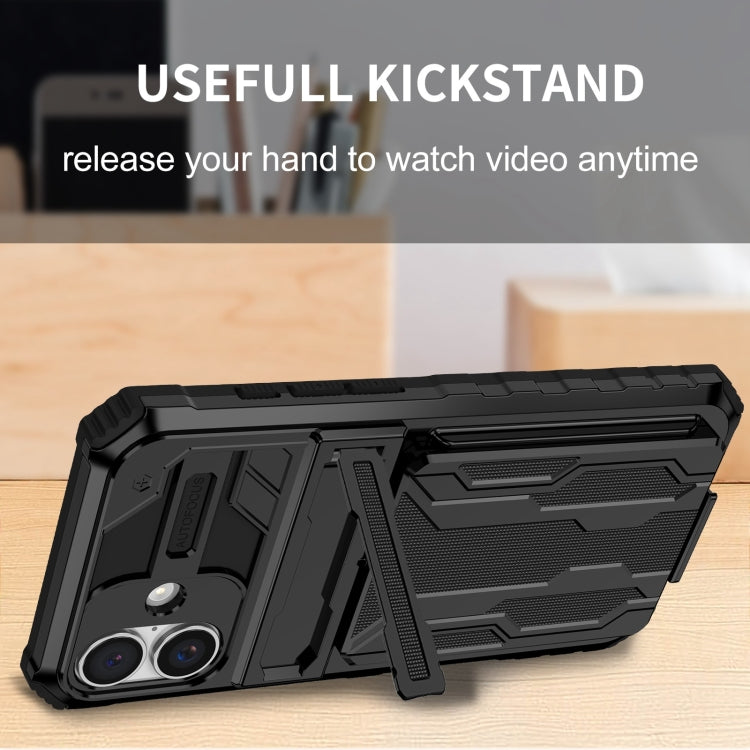 For iPhone 16 Kickstand Armor Card Wallet Phone Case