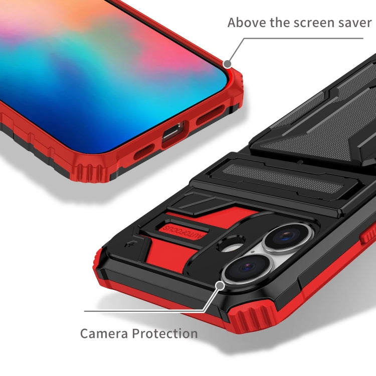 For iPhone 16 Kickstand Armor Card Wallet Phone Case