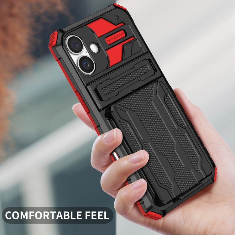 For iPhone 16 Kickstand Armor Card Wallet Phone Case
