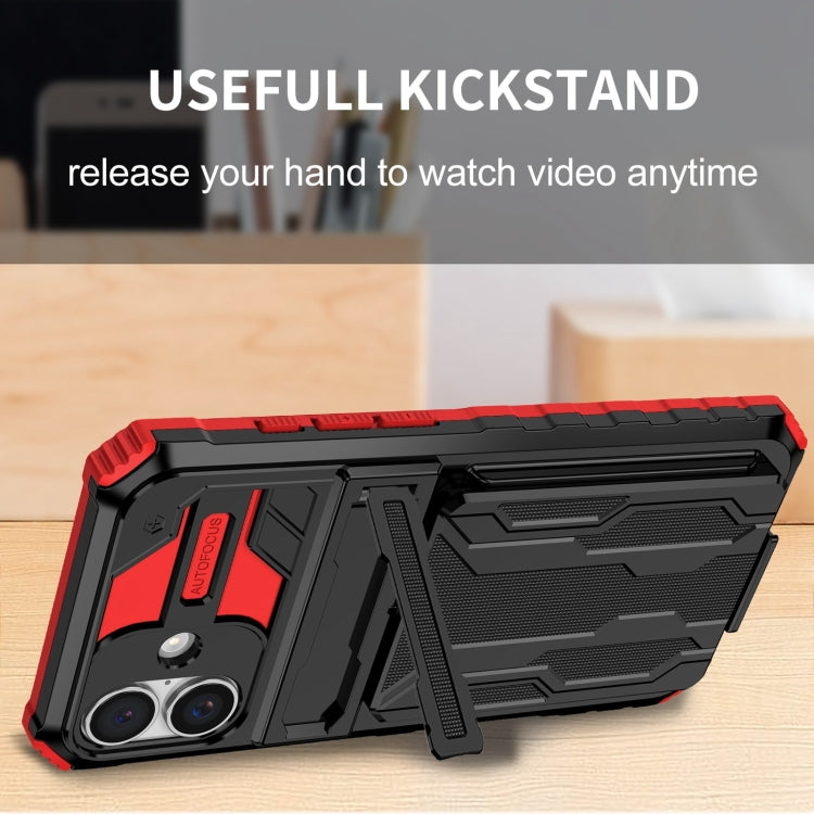 For iPhone 16 Kickstand Armor Card Wallet Phone Case
