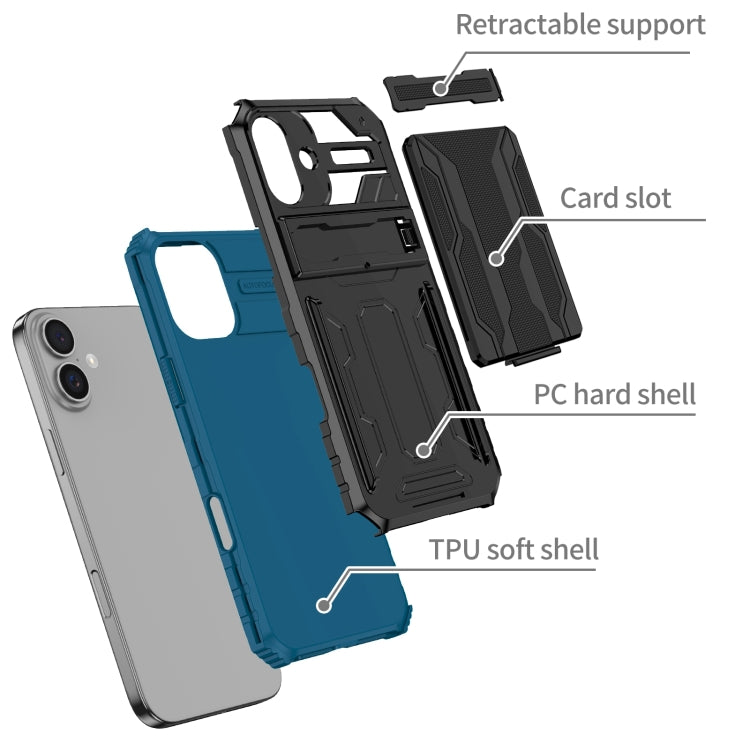 For iPhone 16 Kickstand Armor Card Wallet Phone Case