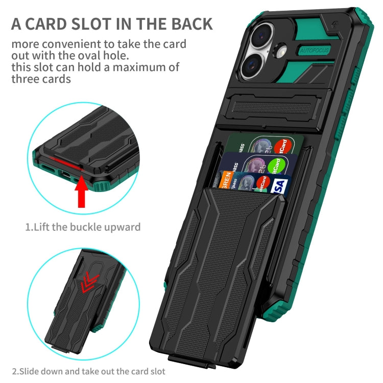 For iPhone 16 Kickstand Armor Card Wallet Phone Case
