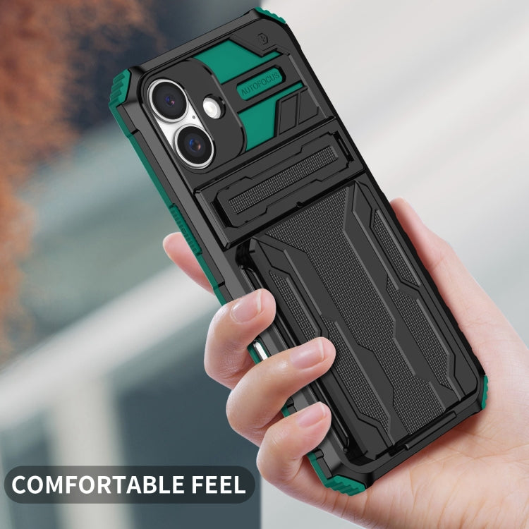 For iPhone 16 Kickstand Armor Card Wallet Phone Case